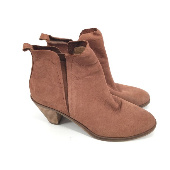 Lucky Brand Leather Ankle Boots Size 9 Womens Low Booties Brown Tan Suede Boho - Picture 1 of 9